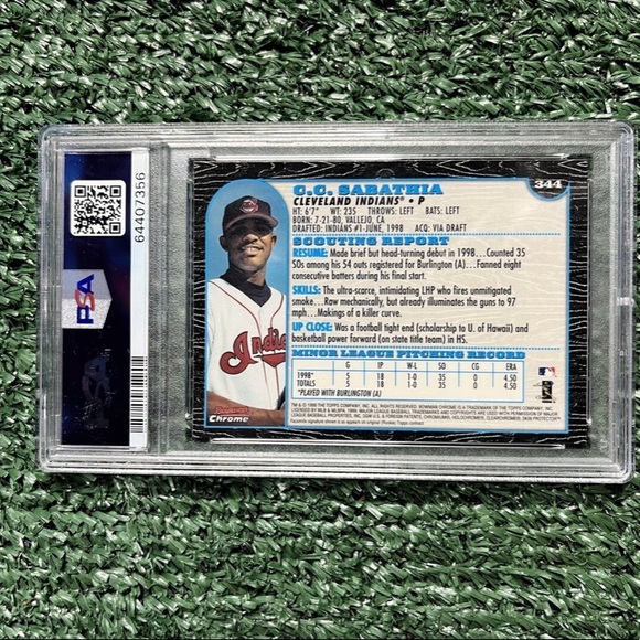 C.C. Sabathia Bowman Chrome Rookie Trading Card #344 PSA Mint 9 (1999) - Picture 2 of 2